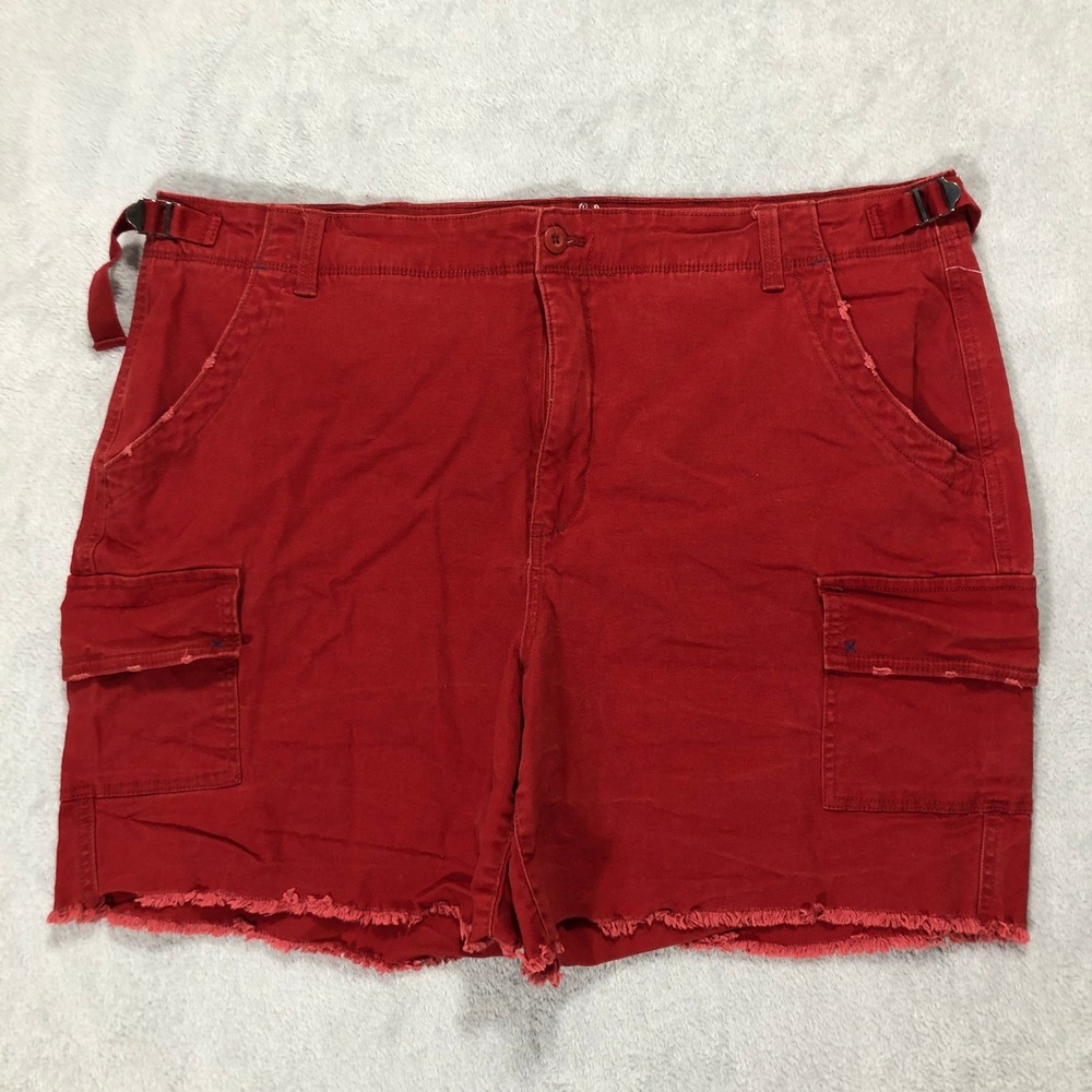 Terra & Sky Red Cargo Shorts Raw Hem Adjustable Waist Plus Size 20W
